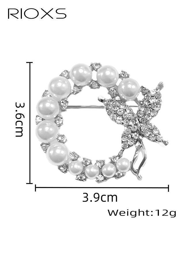 ريوكس دبوس بروش على شكل فراشة من اللؤلؤ، دبوس إكليل على شكل فراشة، دبوس أمان لزينة الزفاف والزفاف للنساء، دبوس بروش مرصع بأحجار الراين الكريستالية شارة دبابيس الياقة والصدرية للقمصان والمعاطف - ذهبي وفضي - Image 4