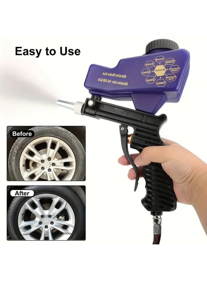 Blue Portable Sandblaster 600cc Capacity Paint Rust Removal Adjustable Gravity Feed Air Sander - Image 1