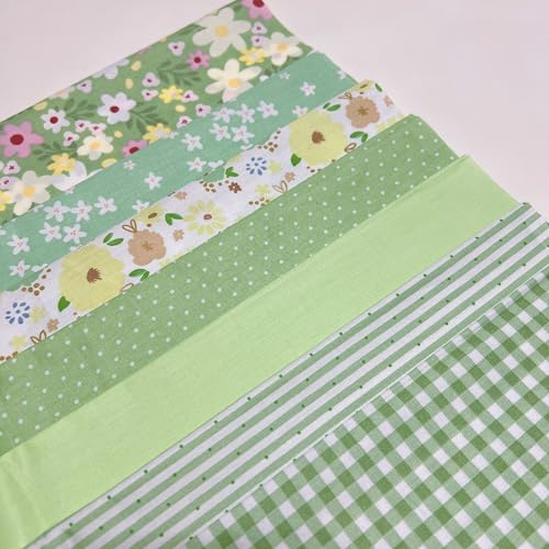 LMAEZNER 7Pcs 20" x 20" Cotton Fabric DIY Making Supplies Quilting Patchwork Fabric Fat Quarter Bundles DIY for Quilting Cotton Patchwork Cushions (Green Flowers Mix, 20 x 20 inches) - Image 1
