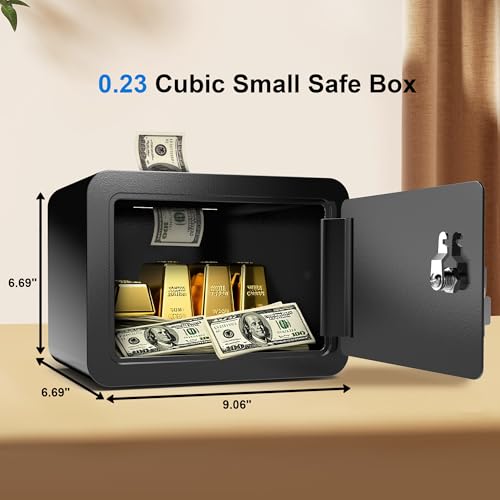 Emasme Mini Safe Small Safe Box Money Safe Small Safes for Home Dorm Mini Safes for Kids Safety Box for Cash Documents Kids Lock Box with Key Black (0.23 Cubic Feet) - Image 2