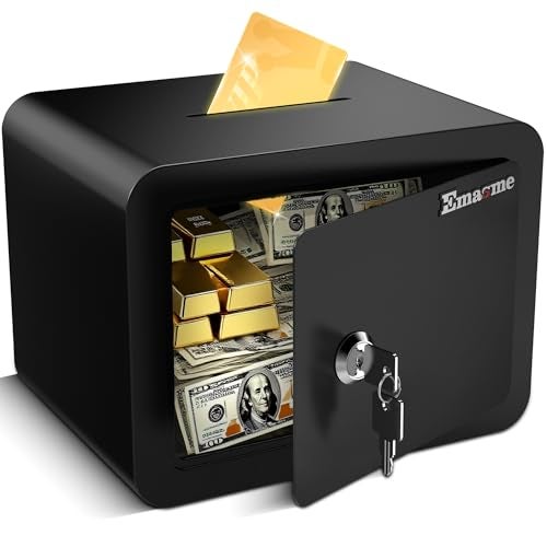 Emasme Mini Safe Small Safe Box Money Safe Small Safes for Home Dorm Mini Safes for Kids Safety Box for Cash Documents Kids Lock Box with Key Black (0.23 Cubic Feet) - Image 1