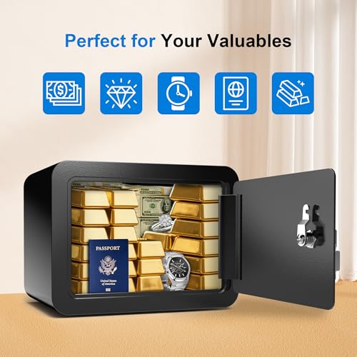 Emasme Mini Safe Small Safe Box Money Safe Small Safes for Home Dorm Mini Safes for Kids Safety Box for Cash Documents Kids Lock Box with Key Black (0.23 Cubic Feet) - Image 3