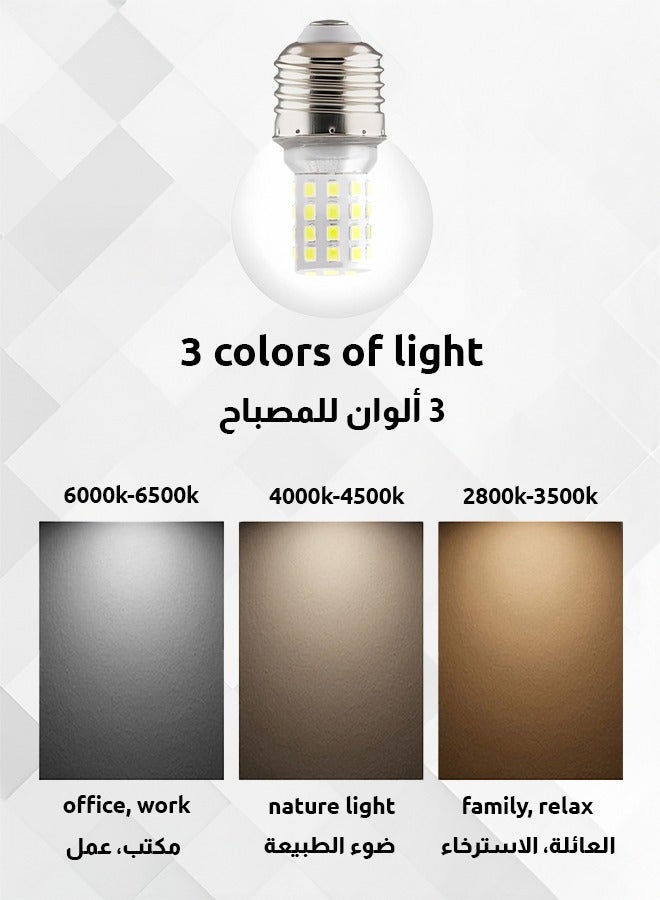 P auke'réi LED Light Bulb E27 5W 2 Pack – 3 Light Modes (White/Warm/Natural), 40W Equivalent, Flicker-Free & Low Heat, Long Lifespan – For Chandeliers, Lamps, Wall Lights, Home, Office, Hotel Use - Image 2