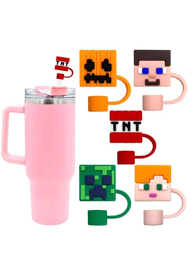 5 قطع من أغطية القش مقاس 10 مم متوافقة مع أغطية القش القابلة لإعادة الاستخدام والمقاومة للغبار بحجم 30 و40 أونصة من لعبة Minecraft - Image 1