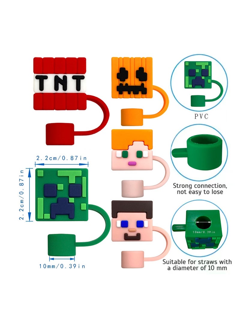 5 قطع من أغطية القش مقاس 10 مم متوافقة مع أغطية القش القابلة لإعادة الاستخدام والمقاومة للغبار بحجم 30 و40 أونصة من لعبة Minecraft - Image 2