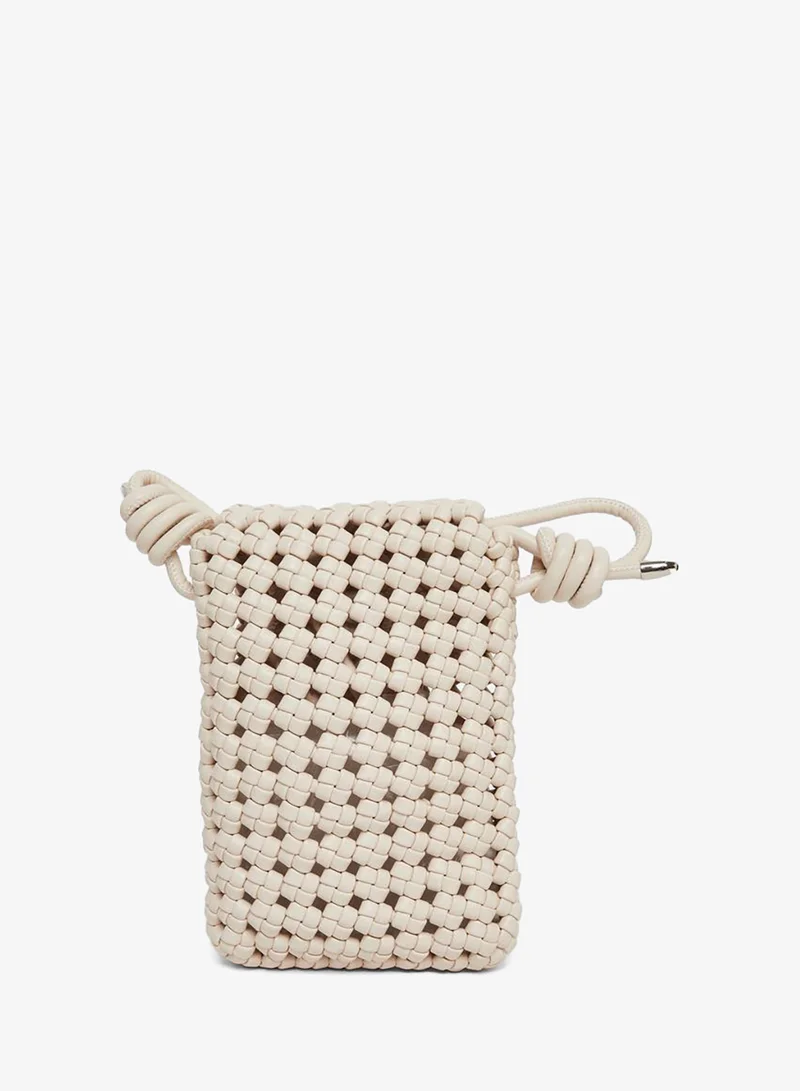Styli  Beige Woven Leather Crossbody Phone Bag for Women | Best Price UAE