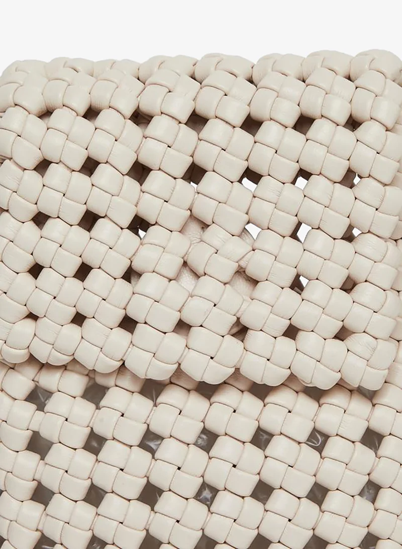 Styli Beige Woven Leather Crossbody Phone Bag