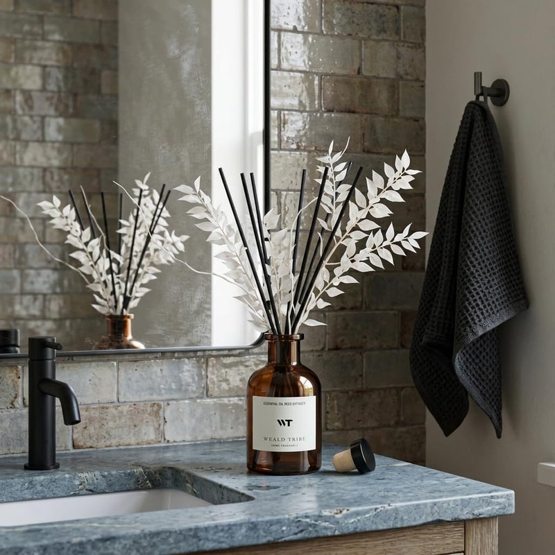 WEALD TRIBE Reed Diffuser Set for Bathroom Air Fresheners, Oil Diffuser Sticks | White Tea Scent 4.0 fl oz Home Fragrance with Sticks Defusers | House Bedroom Office Shelf Decor - Image 5