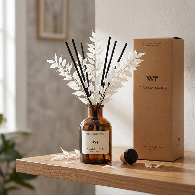 WEALD TRIBE Reed Diffuser Set for Bathroom Air Fresheners, Oil Diffuser Sticks | White Tea Scent 4.0 fl oz Home Fragrance with Sticks Defusers | House Bedroom Office Shelf Decor - Image 4