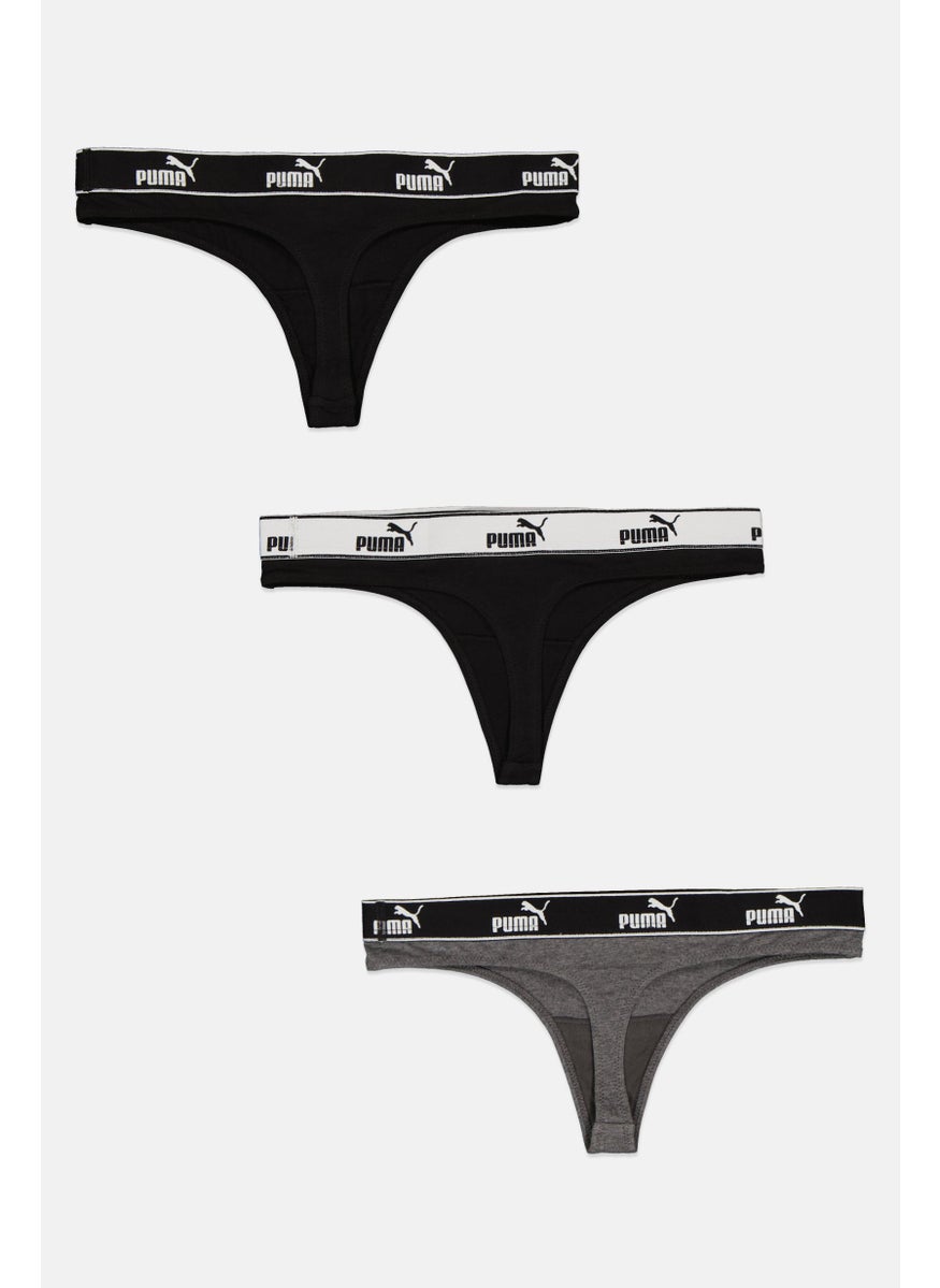 PUMA Women 3 Piece Brand Logo Panties, Black/Grey/White  - Image 2
