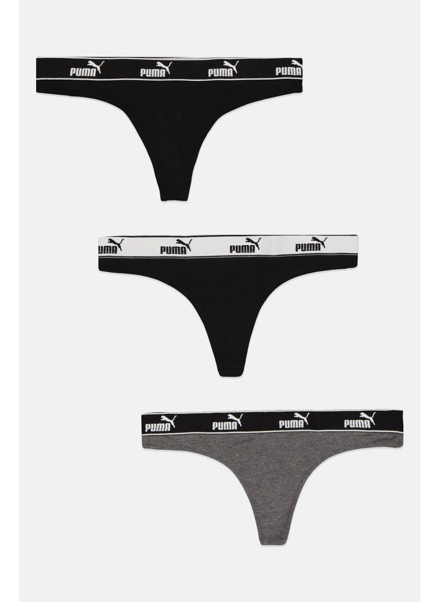 PUMA Women 3 Piece Brand Logo Panties, Black/Grey/White  - Image 1