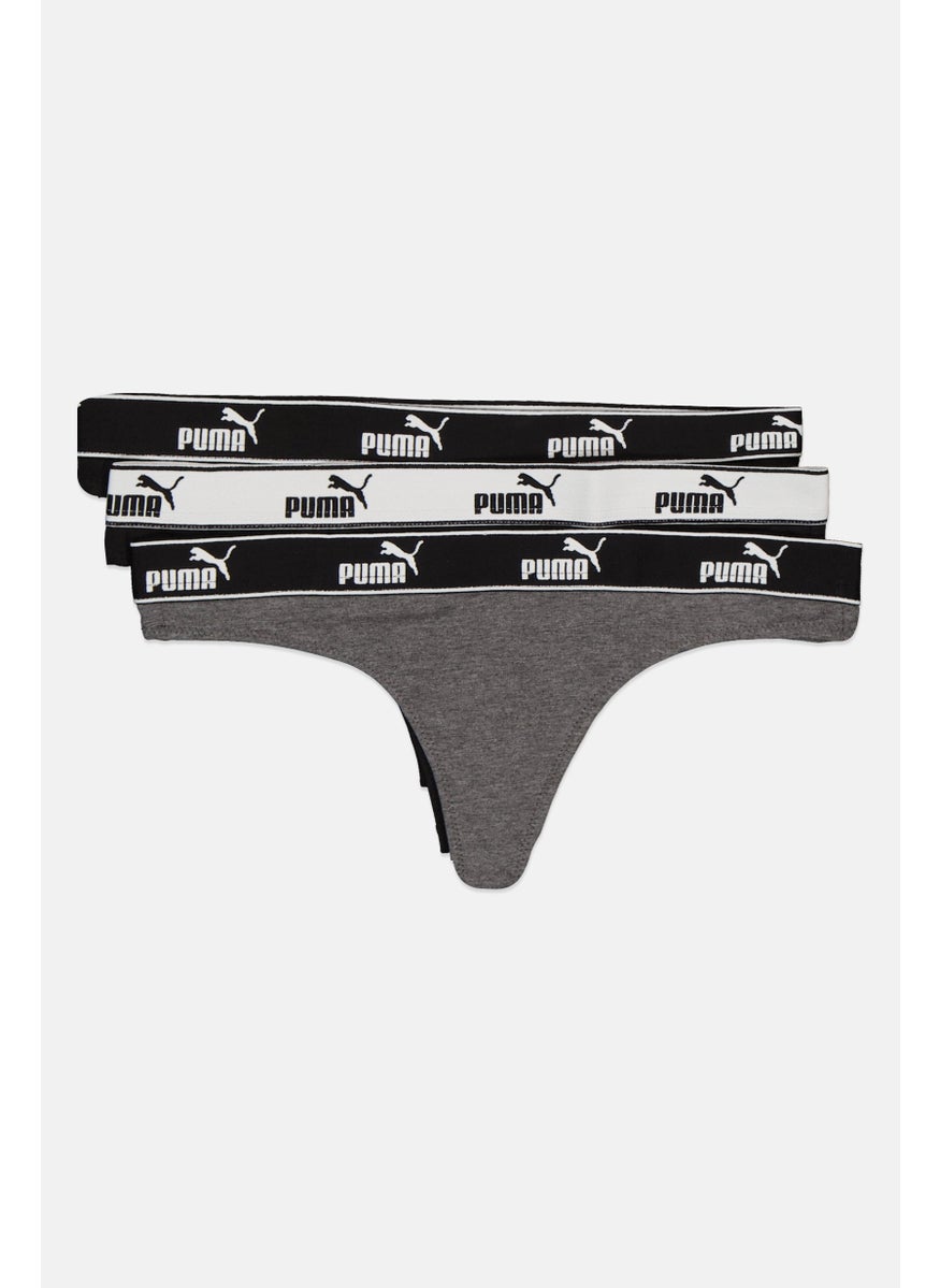 PUMA Women 3 Piece Brand Logo Panties, Black/Grey/White  - Image 3