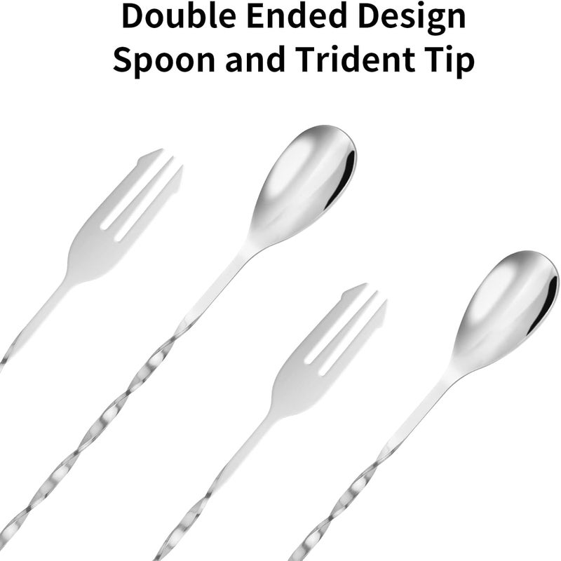 Cuttte Bar Spoon Cocktail Mixing Spoon - 2pcs Cocktail Stirrers Long Handle 12.7 Inches, Stainless Steel Long Drink Stirrers with Trident Tip - Image 3