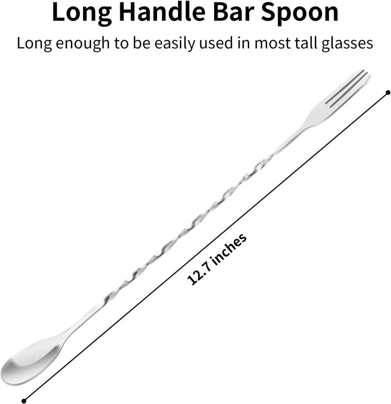 Cuttte Bar Spoon Cocktail Mixing Spoon - 2pcs Cocktail Stirrers Long Handle 12.7 Inches, Stainless Steel Long Drink Stirrers with Trident Tip - Image 2
