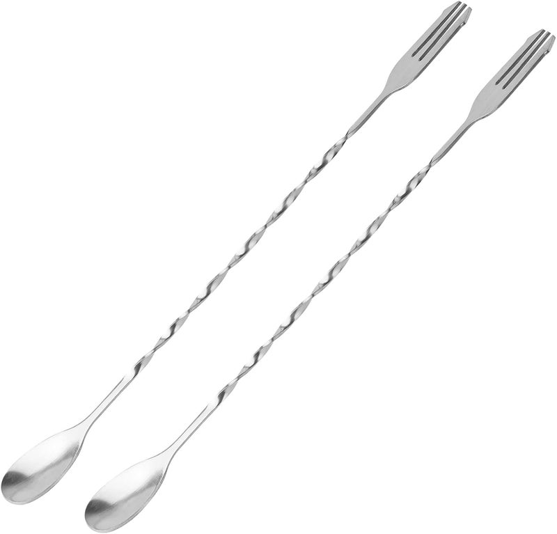 Cuttte Bar Spoon Cocktail Mixing Spoon - 2pcs Cocktail Stirrers Long Handle 12.7 Inches, Stainless Steel Long Drink Stirrers with Trident Tip - Image 1