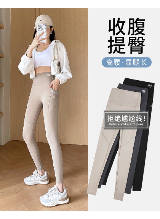Modal Nine-Point Side Pocket Women'S Spring/Summer Thin High-Waist Tight Leggings High Elastic Slimming Yoga Belly Control Shark Pants - Image 1