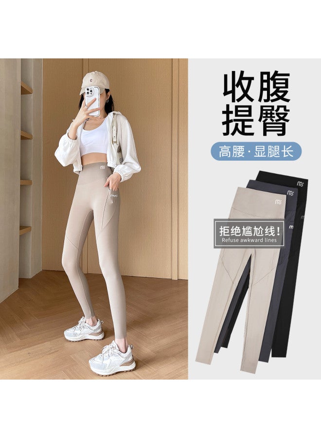 Modal Nine-Point Side Pocket Women'S Spring/Summer Thin High-Waist Tight Leggings High Elastic Slimming Yoga Belly Control Shark Pants - Image 3