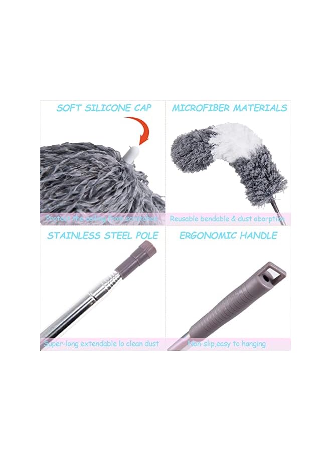 promass Microfiber Duster, 4PCS with Extension Pole(Stainless Steel) 30 to 100 Inches, Reusable Bendable Dusters, Washable Lightweight Dusters for Cleaning Ceiling Fan, High Ceiling, Blinds, Cars - Image 4