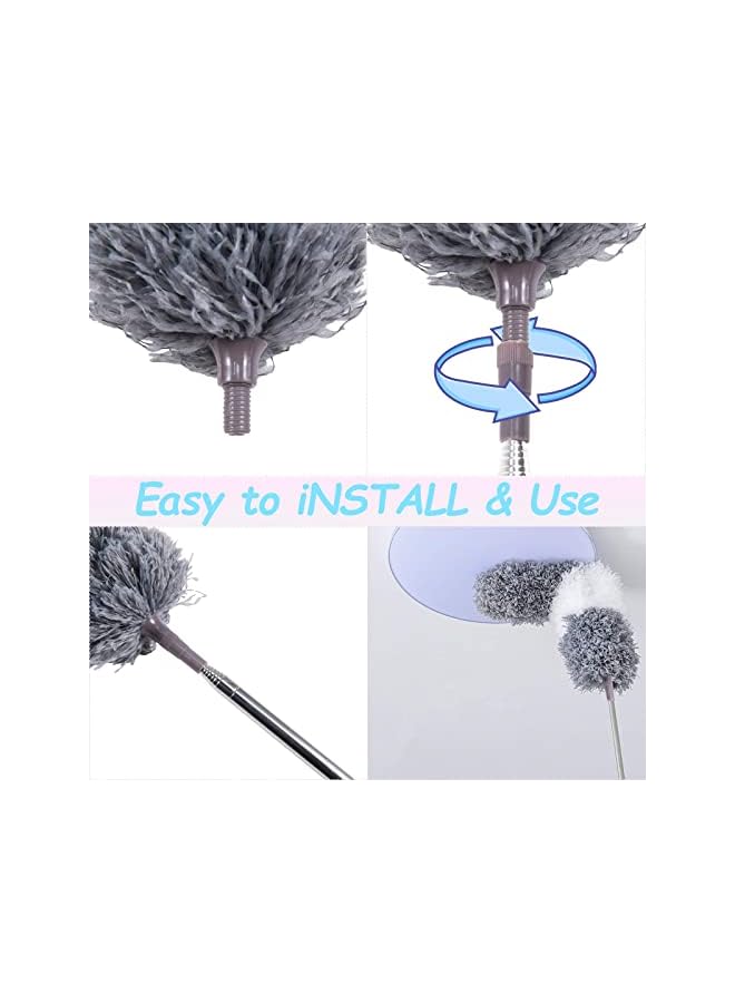 promass Microfiber Duster, 4PCS with Extension Pole(Stainless Steel) 30 to 100 Inches, Reusable Bendable Dusters, Washable Lightweight Dusters for Cleaning Ceiling Fan, High Ceiling, Blinds, Cars - Image 5