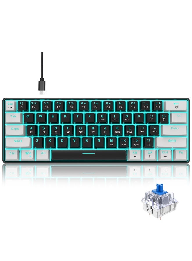 Wired Mechanical Gaming Keyboard, 60% portable rainbow LED gaming keyboard, anti ghosting, with tripod and 19 LED lighting effects, suitable for Windows laptops and Mac