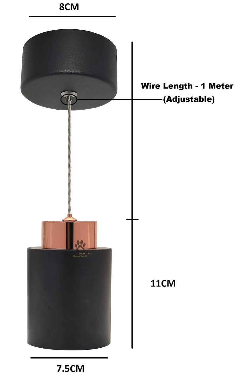 Mufasa 9 Watts Black Body Rose Gold Top with Golden Reflector Cylindrical Shape Hanging Spot Light Pendant Light for Bar, Dining Table, Workstation (Set of 2) (Yellow) - Image 3
