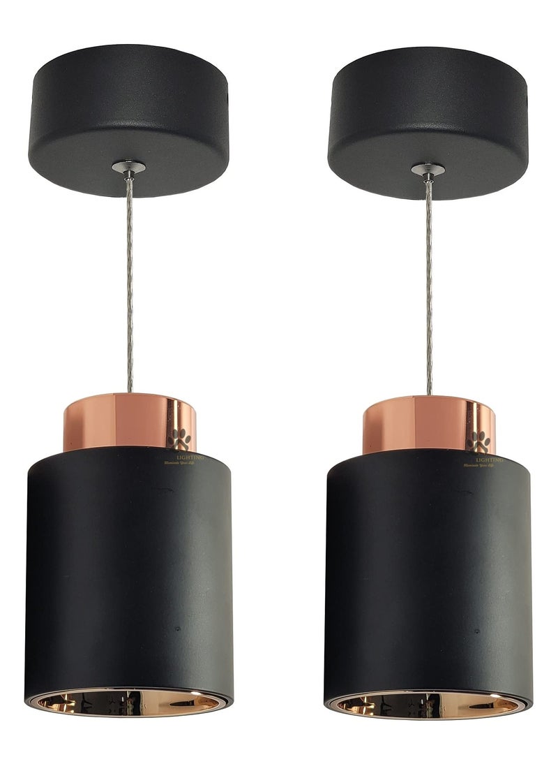 Mufasa 9 Watts Black Body Rose Gold Top with Golden Reflector Cylindrical Shape Hanging Spot Light Pendant Light for Bar, Dining Table, Workstation (Set of 2) (Yellow) - Image 2