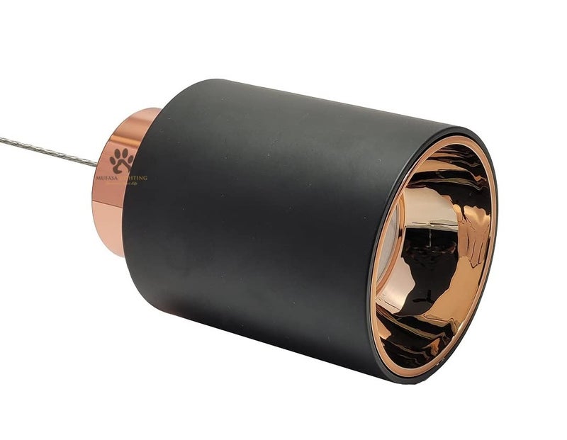 Mufasa 9 Watts Black Body Rose Gold Top with Golden Reflector Cylindrical Shape Hanging Spot Light Pendant Light for Bar, Dining Table, Workstation (Set of 2) (Yellow) - Image 5