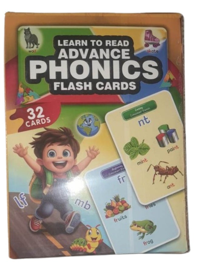 Advance Phonics Flash Cards Set of 32 Pieces | Learn to Read Consonant Blends & Rhyming Words | Educational Vocabulary Learning Tool for Kids