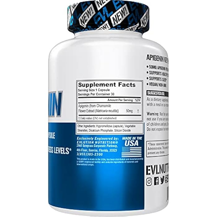 Evlution Apigenin Supplement from Chamomile Extract - Relaxing Apigenin 50mg per Serving for Stress & Mood Support Nutrient Nutrition Vegan Non-GMO Herbal Sleep Supplement (30 Servings) - Image 2