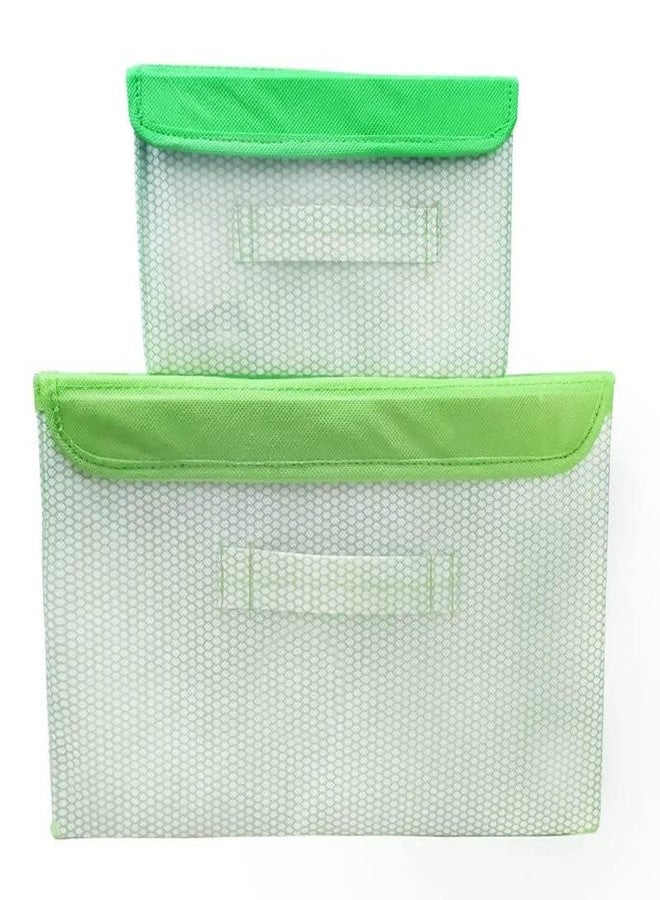 BUYEASY Storage Set of 2 Basket, Box, Bins & Non-Woven Wardrobe Organizer Foldable Drawer Rectangular Stackable BoxBins with Lid - Image 1