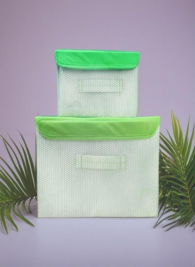 BUYEASY Storage Set of 2 Basket, Box, Bins & Non-Woven Wardrobe Organizer Foldable Drawer Rectangular Stackable BoxBins with Lid - Image 4