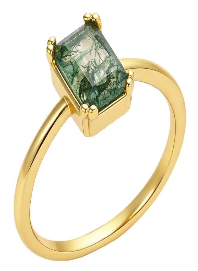Glowave Natural Moss Agate Ring Dainty Rings for Women Jewelry for Valentine Engagement Birthday Wedding (7) - Image 1