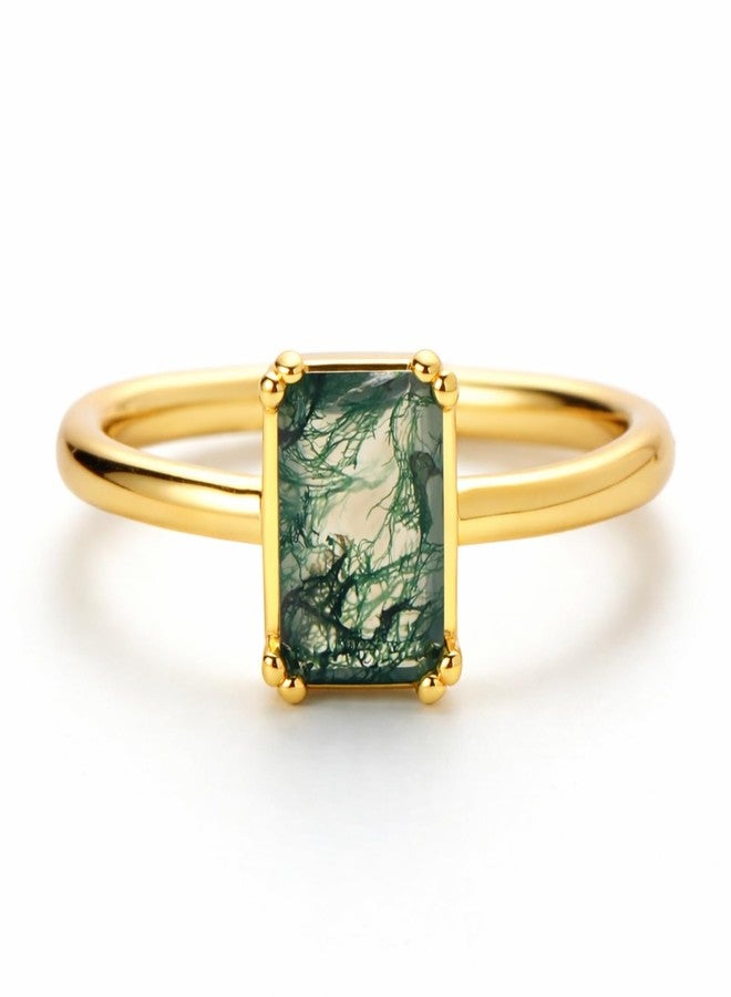 Glowave Natural Moss Agate Ring Dainty Rings for Women Jewelry for Valentine Engagement Birthday Wedding (7) - Image 3