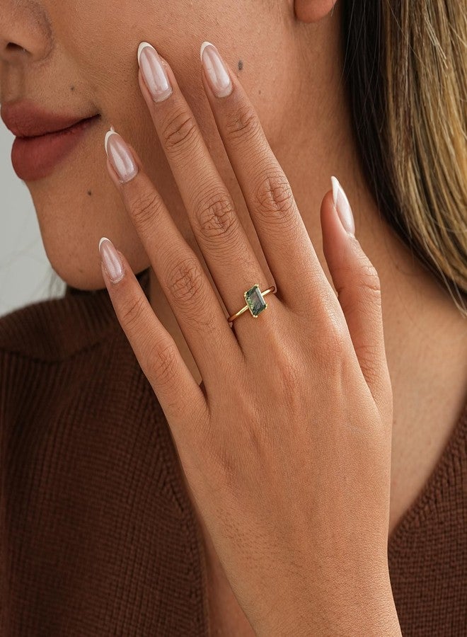 Glowave Natural Moss Agate Ring Dainty Rings for Women Jewelry for Valentine Engagement Birthday Wedding (7) - Image 2