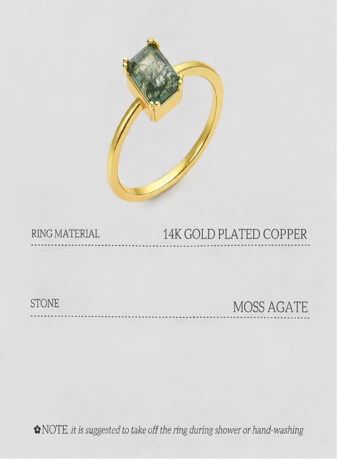 Glowave Natural Moss Agate Ring Dainty Rings for Women Jewelry for Valentine Engagement Birthday Wedding (7) - Image 4
