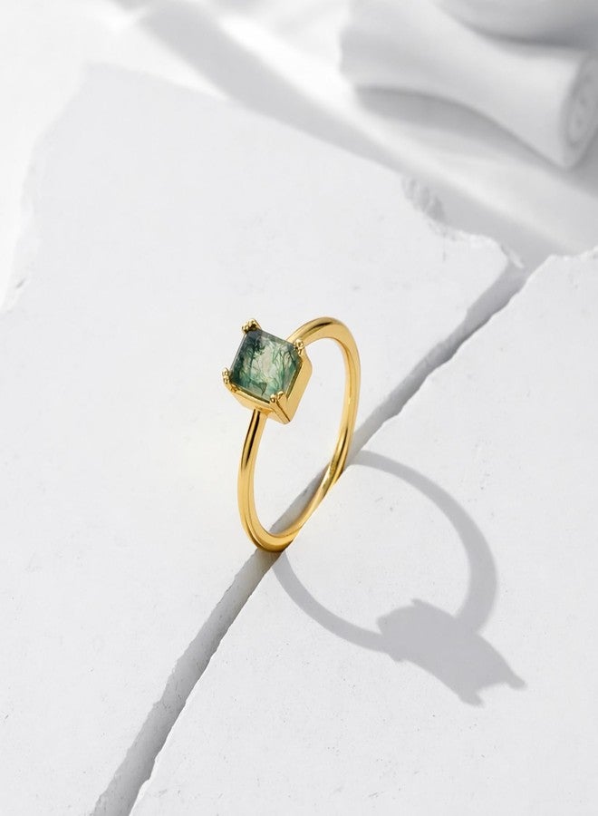 Glowave Natural Moss Agate Ring Dainty Rings for Women Jewelry for Valentine Engagement Birthday Wedding (7) - Image 5