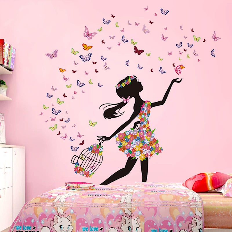 DEKOSH Girl Nursery Wall Decals Set of 2 Designs | Full Wall Multiple Designs Beautiful Girl with Flowers & Butterflies Decorative Wall Stickers for Girls Bedroom - Image 3