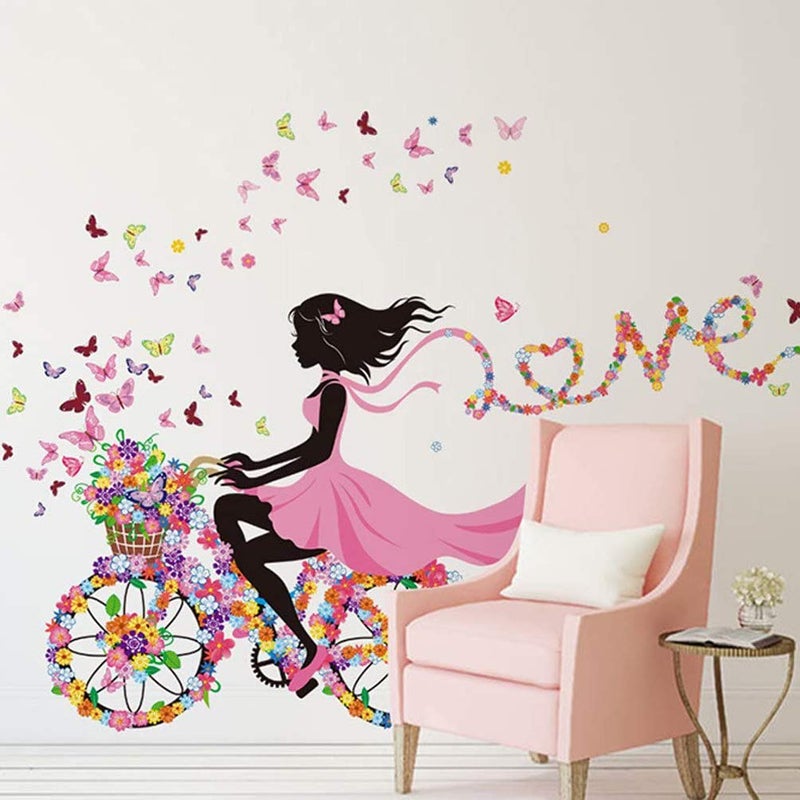 DEKOSH Girl Nursery Wall Decals Set of 2 Designs | Full Wall Multiple Designs Beautiful Girl with Flowers & Butterflies Decorative Wall Stickers for Girls Bedroom - Image 2
