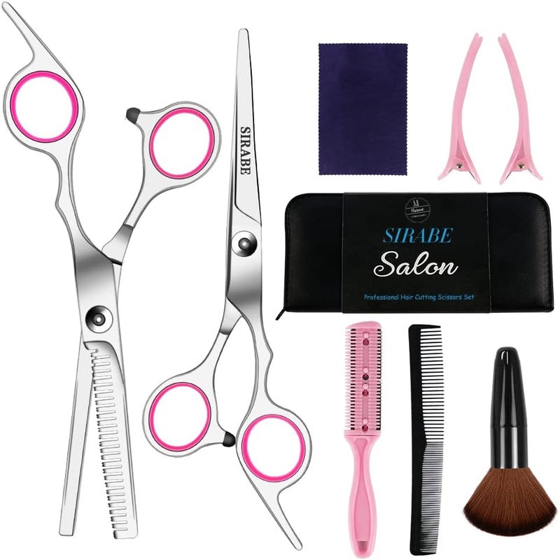 Sirabe 9 Pcs Hair Cutting Scissors Set Hairdressing Scissors Kit,Thinning Scissor,Neck Duster,Hair Comb,Leather Scissors Case,Professional Barber Salon Home Shear Kit For Men Women Pet - Image 1