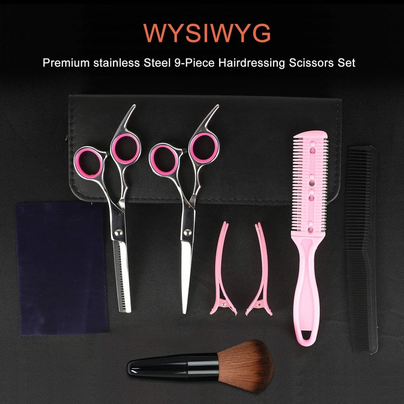 Sirabe 9 Pcs Hair Cutting Scissors Set Hairdressing Scissors Kit,Thinning Scissor,Neck Duster,Hair Comb,Leather Scissors Case,Professional Barber Salon Home Shear Kit For Men Women Pet - Image 5