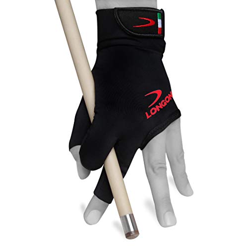 Longoni Black Fire 2.0 Billiard Pool CUE Glove - for Left or Right Hand - Black (Large, for Left Hand (Right-Handed Player)) - Image 1