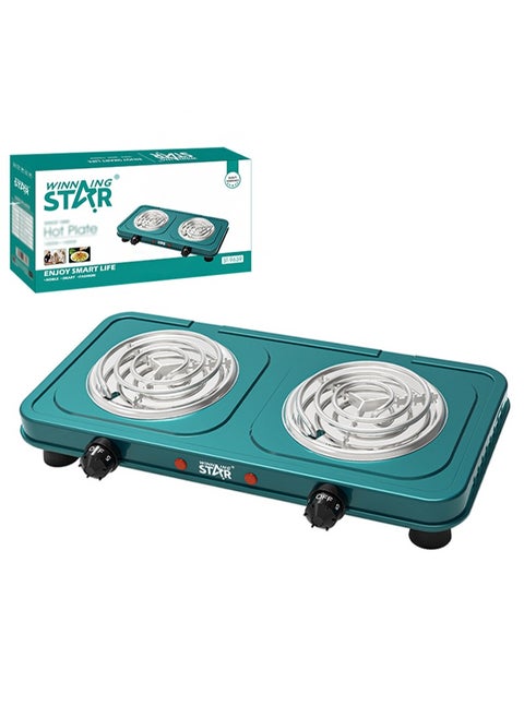 Electric Countertop Double Burner 1000W+1000W Cooktop Stainless Steel Coil Hot Plates 5 Level Temperature Control Indicator Lights and Easy to Clean Cooking Stove
