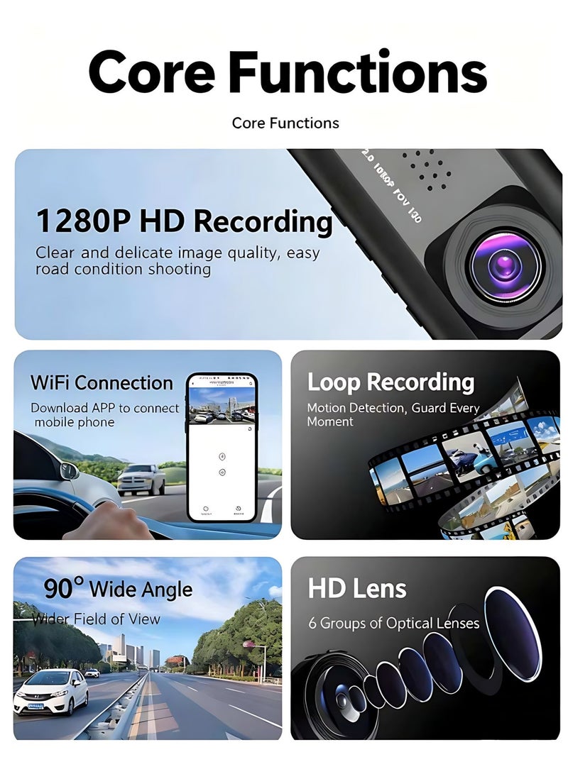 1080P Dual Dash Cam Front & Interior, Car Security Camera with Audio Recording, WDR Night Vision, G-Sensor Auto Emergency Lock, 2-Inch Display, Easy Plug & Play - Image 2