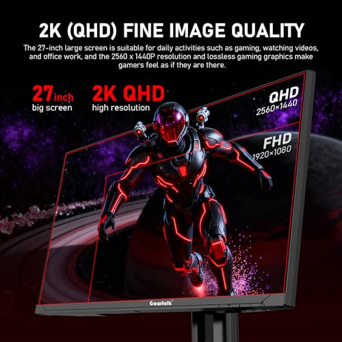 Gawfolk 27 inch 2K QHD(2560×1440) PC Screen, 180Hz Gaming Monitor, 1ms Without Bezel, FreeSync,100% sRGB, 178° Wide Viewing Angle, HDMI2.0 & DisplayPort 1.4, 75 * 75MM Wall Mount Compatible- Black - Image 3