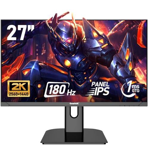Gawfolk 27 inch 2K QHD(2560×1440) PC Screen, 180Hz Gaming Monitor, 1ms Without Bezel, FreeSync,100% sRGB, 178° Wide Viewing Angle, HDMI2.0 & DisplayPort 1.4, 75 * 75MM Wall Mount Compatible- Black - Image 1