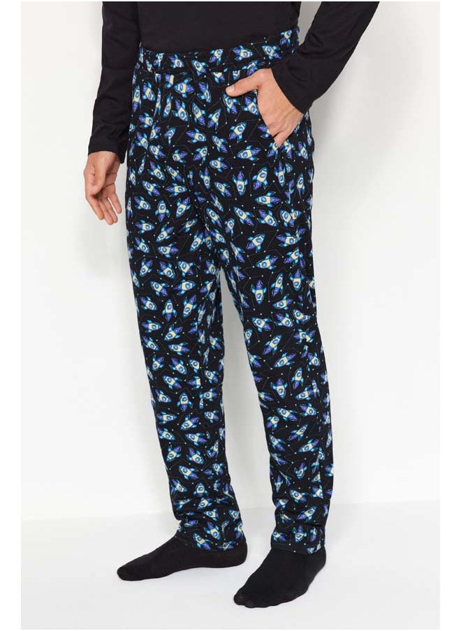 trendyol - Men's Black Printed Regular Fit Knitted 100% Cotton Pajama Set TMNAW24PT00011 - Image 1