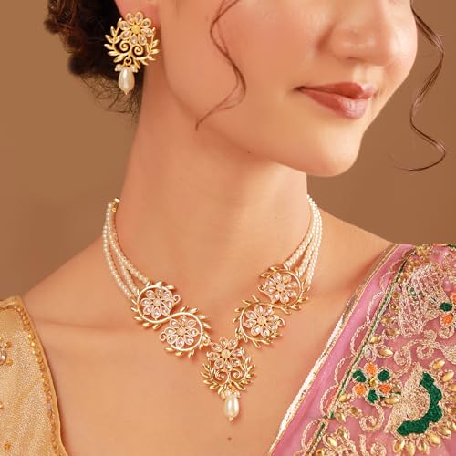 VOYLLA Gota Patti Maharani Gulmala Necklace Set For Women, Gold Jewellery Set, Gift For Women & Girls, Enamelled Jewellery, Festive, Puja, Wedding, Gifting - Image 3