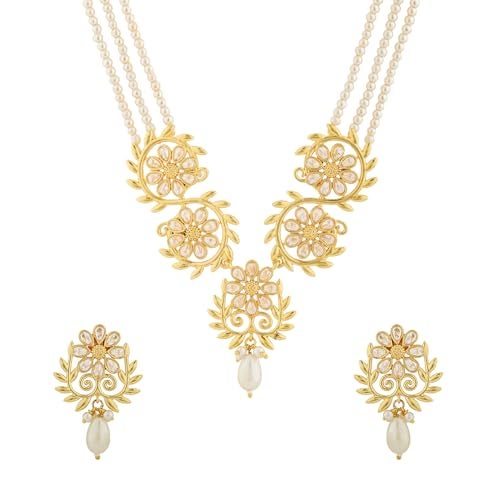 VOYLLA Gota Patti Maharani Gulmala Necklace Set For Women, Gold Jewellery Set, Gift For Women & Girls, Enamelled Jewellery, Festive, Puja, Wedding, Gifting - Image 1