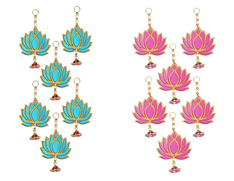 StepsToDo (with device) StepsToDo Two Sided Hanging Wooden Lotus CutOut Set of 12 Rose Pink and Ocean Blue Colored Handicraft Decoration for Diwali Dashera Pooja Decorations Festival Gift Wedding Decorations 12 