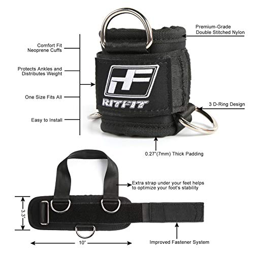 RitFit Kickback Ankle Straps Padded Ankle Strap for Cable Machine,Strong Hook and Loop,Reinforced 3 D-Ring, Adjustable Comfort fit Neoprene - Premium Ankle Cuffs to Enhance Abs, Glute & Leg Workouts - Image 3